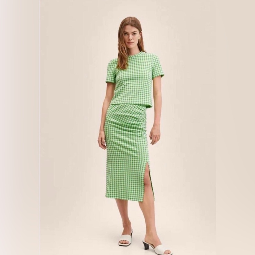 Mango gingham green midi skirt
